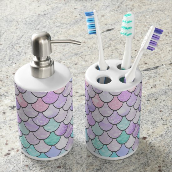 Pastel Mermaid Cute Bathroom Pink PurpleTeal Bath Set