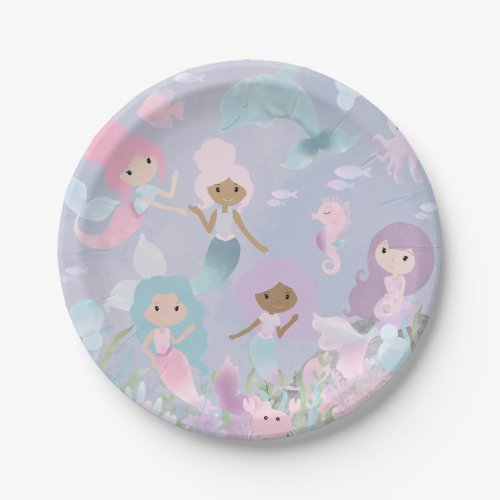 Pastel Mermaid Friends Paper Plates