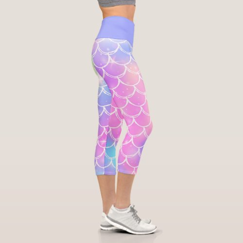 Pastel Mermaid Scales Capri Leggings