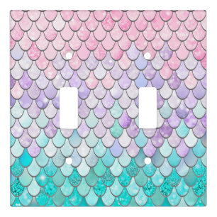 Pastel Mermaid Scales Double Light Switch Toggle Cover