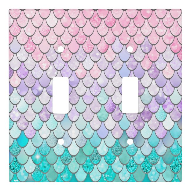 Pastel Mermaid Scales Double Light Switch Toggle Cover (Front)