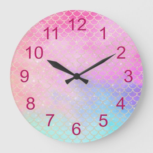 Pastel Mermaid Scales Large Clock