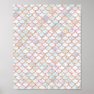 Pastel Mermaid Scales Pattern Rose Gold Poster