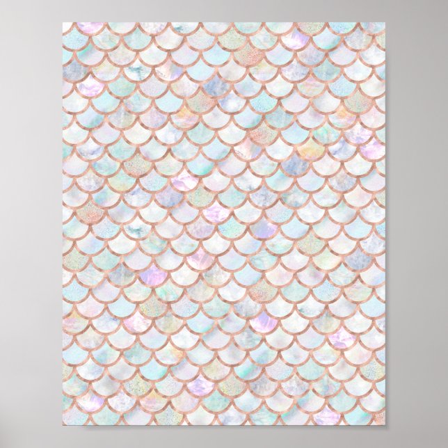 Pastel Mermaid Scales Pattern Rose Gold Poster (Front)
