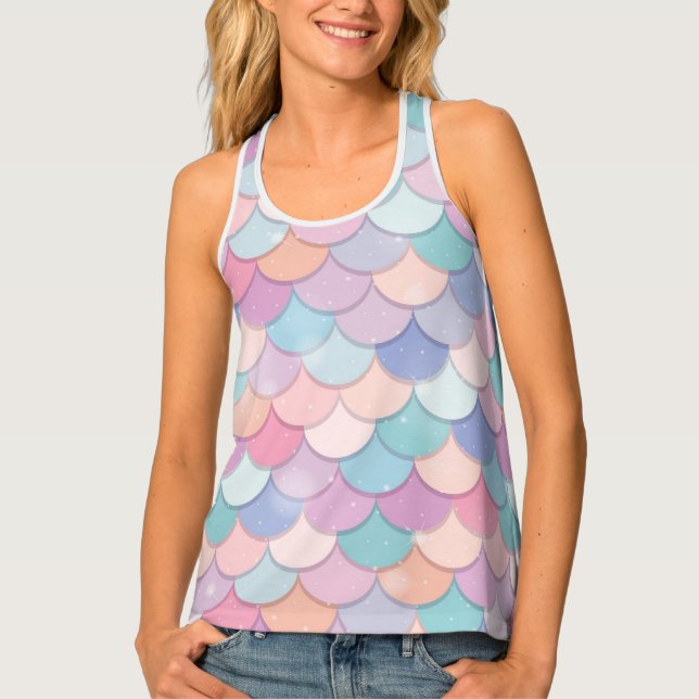 Pastel Mermaid Scales Pattern Tank Top (Front)