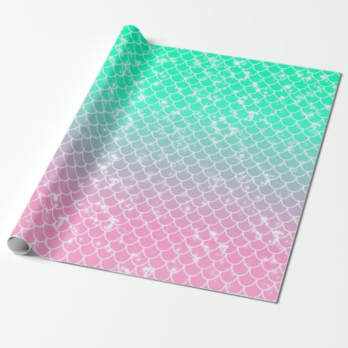 Pastel Mermaid Scales Pink Green Ombre Wrapping Paper