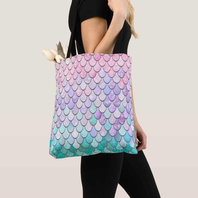 Pastel Mermaid Scales Tote Bag (Close Up)