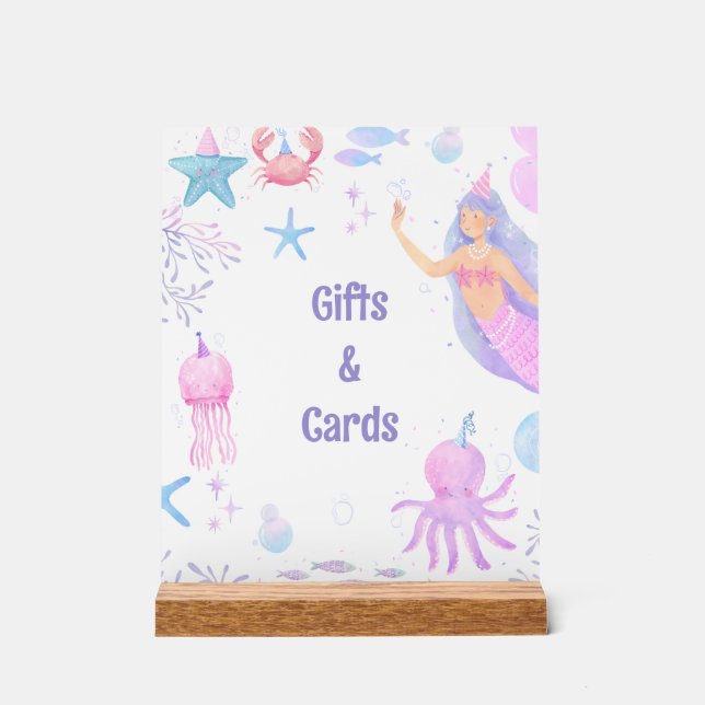 Pastel Mermaid & Sea Friends Girl Gifts & Card Acrylic Sign (Front)