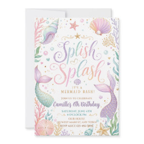 Pastel Mermaid Splash Girl Birthday Invitation