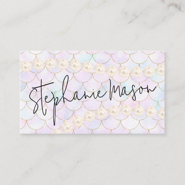 Pastel Mermaid Tail Scale Gold Pearl Boutique Business Card (Front)