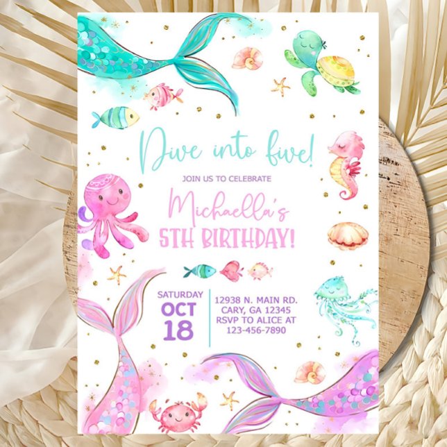 Pastel mermaid tails girl birthday invitation pool (Creator Uploaded)