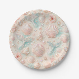 Pastel Mermaid Tails Seashells and Pearls Party Pa Paper Plates