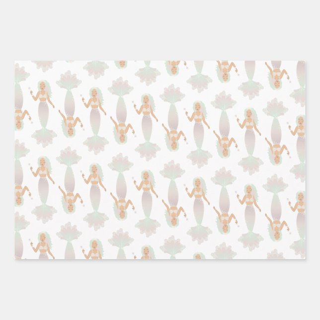 Pastel Mermaid Theme Wrapping Paper Sheet Set (Front)
