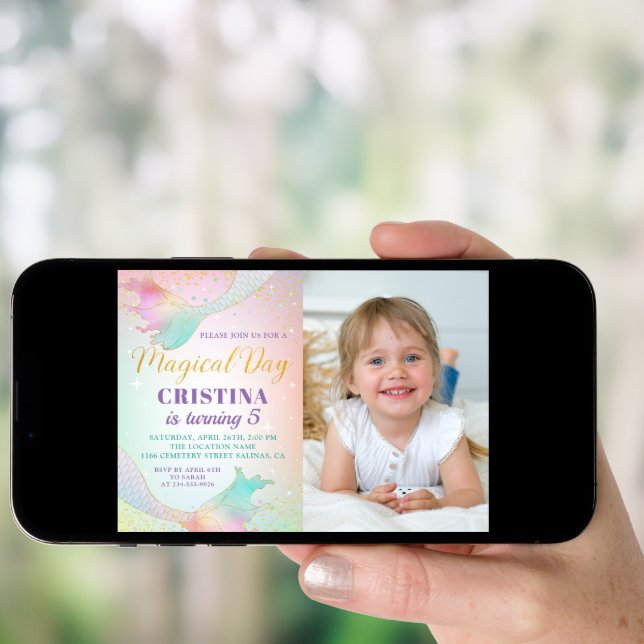 Pastel Mermaid Under The Sea Birthday Photo Invitation (Front Digital)