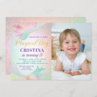 Pastel Mermaid Under The Sea Birthday Photo Invitation