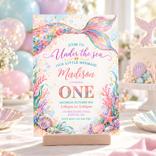 Pastel Mermaid Under the Sea First Birthday Invitation