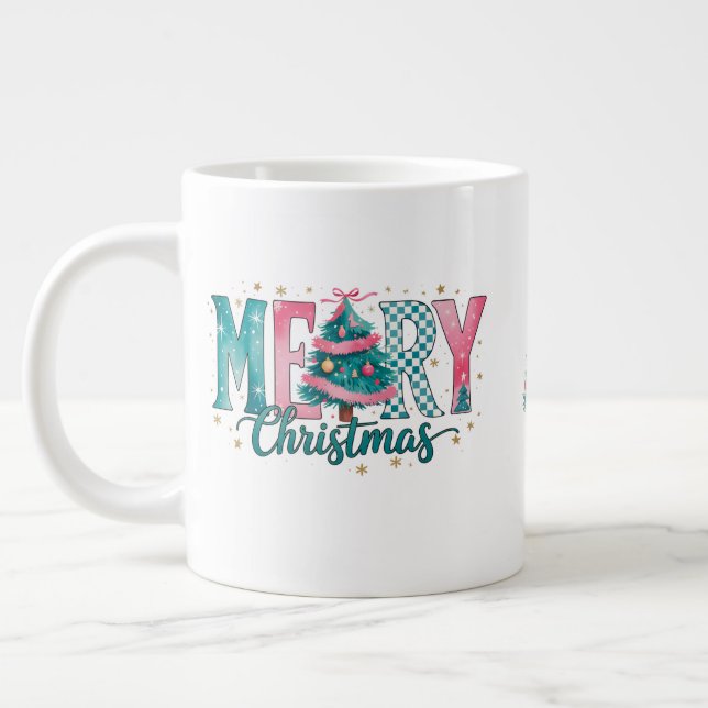 Pastel Merry Christmas Jumbo Mug (Left)