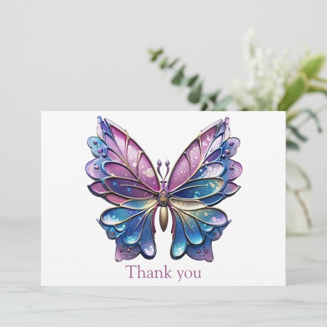 Pastel Metallic Butterfly Thank You Card (Standing Front)