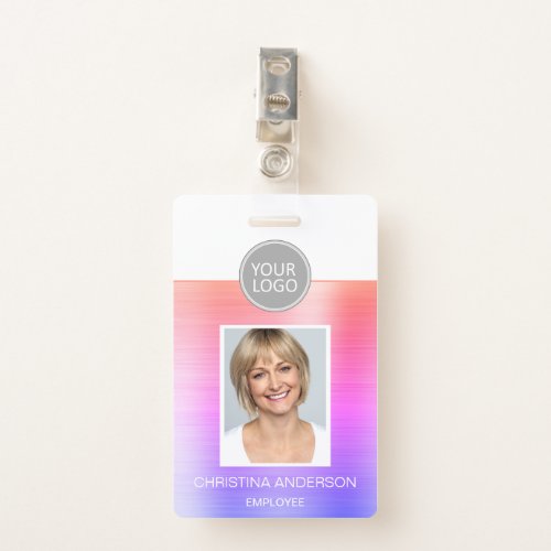 Pastel Metallic Employee Name Logo Photo Corporate Badge