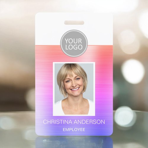 Pastel Metallic Employee Name Logo Photo Corporate Badge