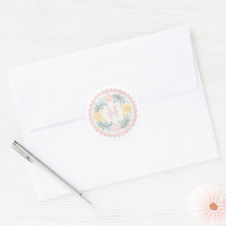 Pastel Mexican Talavera Monogram Classic Round Sticker