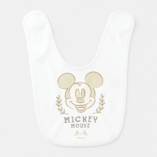 Pastel Mickey Mouse Sporty Badge Baby Bib (Front)