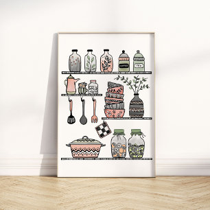 Pastel Mid-century Boho-chic Kitchen Wall Poster