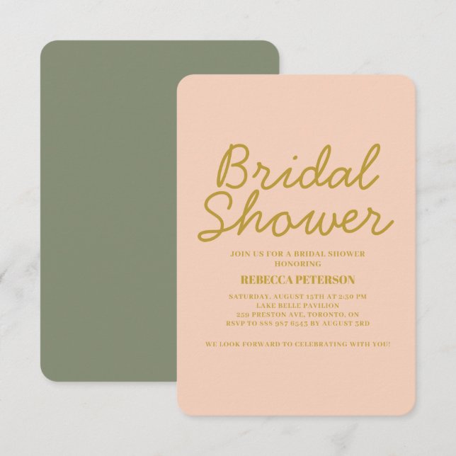 Pastel Minimal Typography Modern Bridal Shower  Invitation (Front/Back)