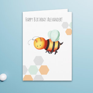 Pastel Minimalist Bee Happy Birthday Personalized Card