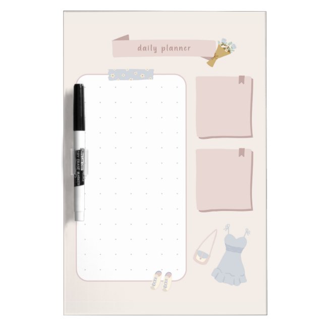 Pastel Minimalist Daily Planner Dry Erase Board (Front)