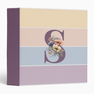 Pastel minimalist stripes with watercolors flowers 3 ring binder