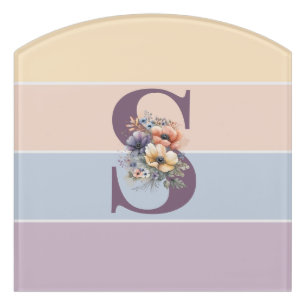 Pastel minimalist stripes with watercolors flowers door sign