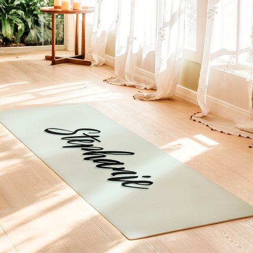 Pastel Mint And Black Custom Name Simple Yoga Mat