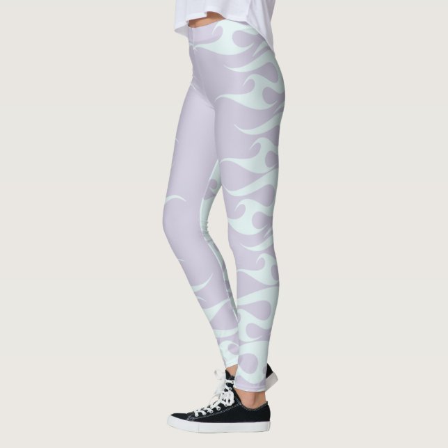 Pastel Mint and Lavender Flames Leggings (Left)
