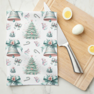 Pastel Mint and Pink Christmas Seamless Pattern Kitchen Towel