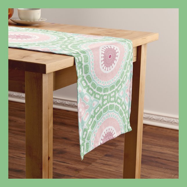 Pastel Mint and Rose Mandala Design Medium Table Runner (Creator Uploaded)
