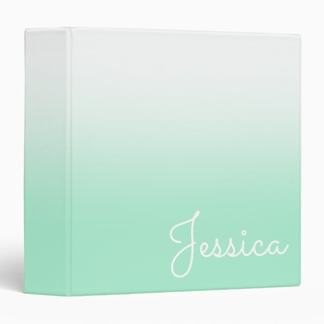 Pastel Mint and White Ombre 3 Ring Binder (Front/Spine)
