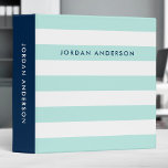 Pastel Mint and White Stripes with Blue Side 3 Ring Binder<br><div class="desc">This preppy binder features pastel mint and white stripes pattern on the front and back with a blue color side. Personalize it by replacing the placeholder text in the template to add your information. For more options such as to change the font, text size/color and the spacing between letters click...</div>
