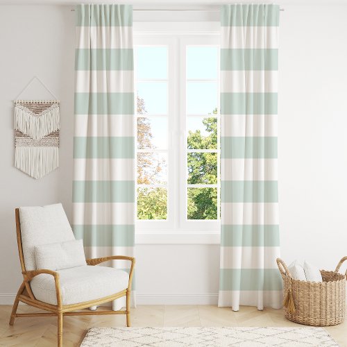 Pastel Mint And White Wide Horizontal Stripe Blackout Curtains