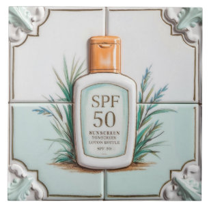 Pastel Mint Blue Sunscreen Lotion Funny Bathroom Ceramic Tile