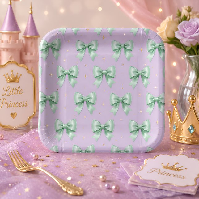 Pastel Mint Bow Pattern Paper Plates (Creator Uploaded)