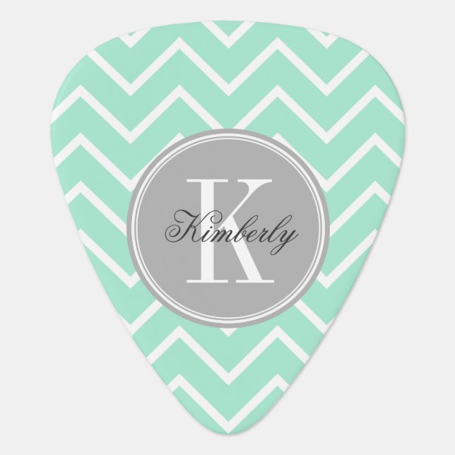 Pastel Mint Chevron with Gray Chevron Guitar Pick (Front)