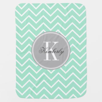 Pastel Mint Chevron With Gray Chevron Swaddle Blanket by PastelCrown at Zazzle