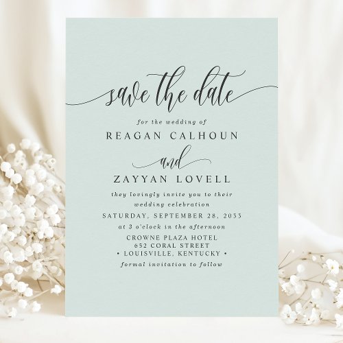 Pastel Mint Elegant Calligraphy Save The Date