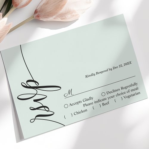 Pastel Mint Elegant Calligraphy Wedding RSVP Card