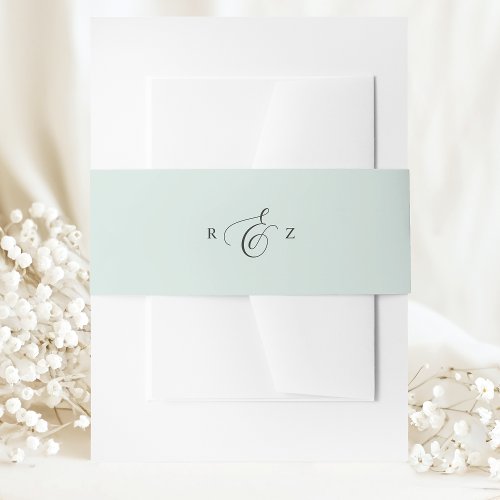 Pastel Mint Elegant Simple Monogram Wedding Invitation Belly Band