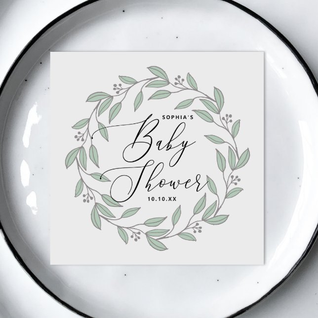 Pastel mint floral delicate script baby shower napkins (Creator Uploaded)