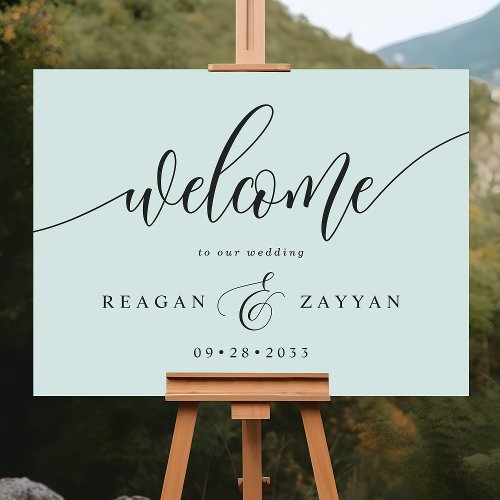 Pastel Mint Green Calligraphy Wedding Welcome Foam Board