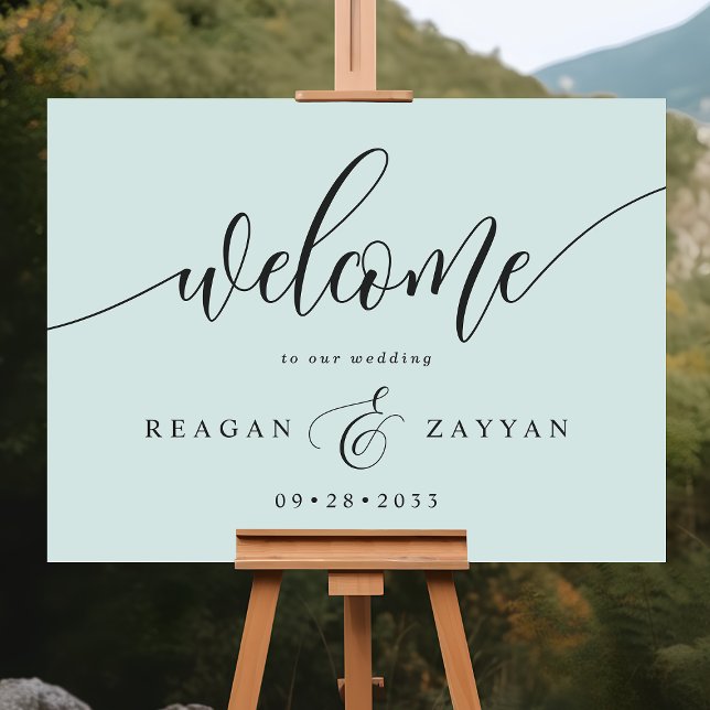 Pastel Mint Green Calligraphy Wedding Welcome Foam Board (Creator Uploaded)