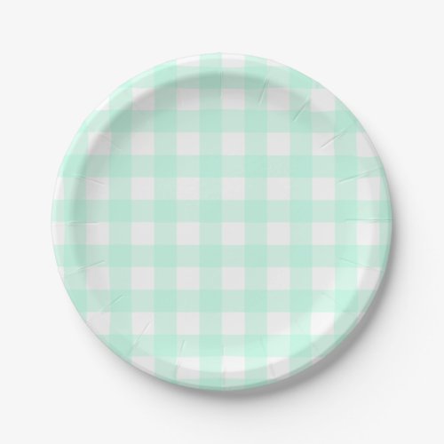 Pastel Mint Green Easter Plaid Pattern Paper Plates